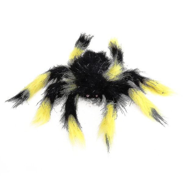 Skremmende skummel edderkopp plysj leketøy Halloween-fest Skummel dekorasjon hjemsøkt hus rekvisitt 30 cm (svart og gul)