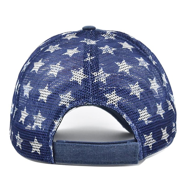 Tredimensionell broderad basebollkeps tvättad amerikansk flaggbroderi keps mesh keps femuddig stjärna mesh keps