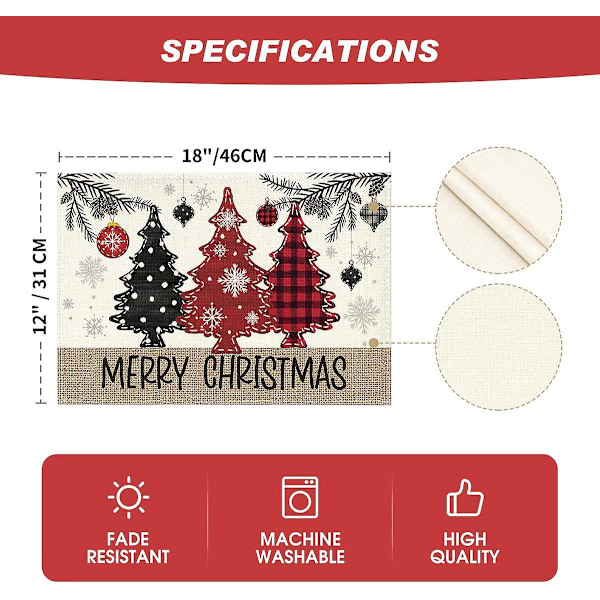 Röd Tallkottar God Jul Matskivor Set om 4, 30.48 X 45.72 Cm Vinter Jul Bordsskydd för Fest Kök Matrum Dekoration