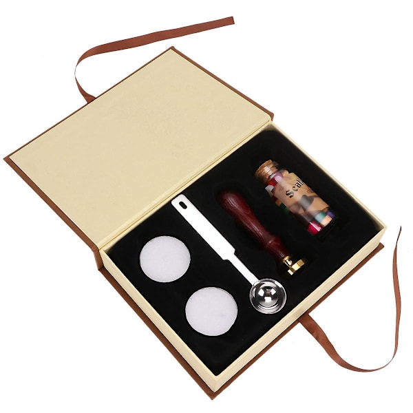 1 set retro sigill vaxstämpel med trähandtag kreativ DIY sigillstämpel sigill med presentask (kaffe)