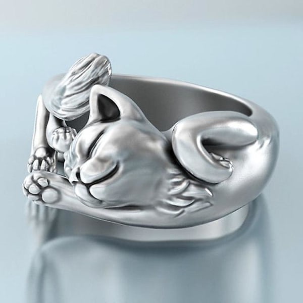 Legering Kitten Åpen Ring Europeisk Og Amerikansk Retro Live Cat Totem Ring Kvinne