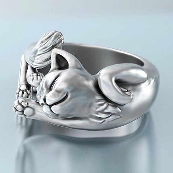 Legering Öppen Ring Europeisk Och Amerikansk Retro Live Cat Totem Ring Kvinna