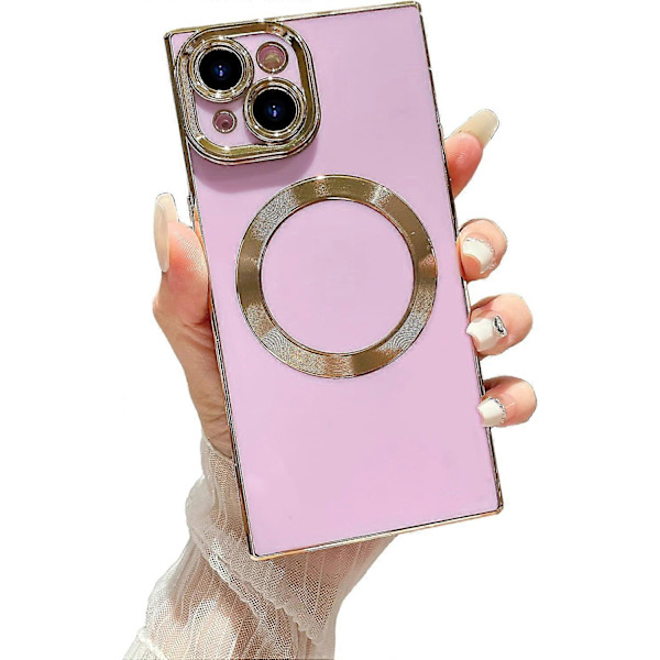 iPhone 15 Plus [MagSafe-kompatibel] Fullt Kameraskydd & Elektropläterade Förstärkta Hörnskydd Stötsäker Mjuk TPU Kant Bumper Case (Lila)