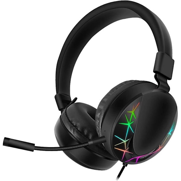 Trådbundna hörlurar med RGB-belysning, infällbar spole och rörlig spole