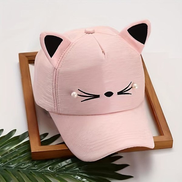 Cat Pearl Ears Baseballhatt Uformell solskjerm for kvinner Topplue Trendy hatt Svart（svart）