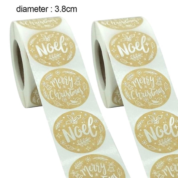 2-roll Kraft Merry Christmas Stickers Holiday Seals Etiketter Stickers For Christmas Favor Tags（1,5 inches）