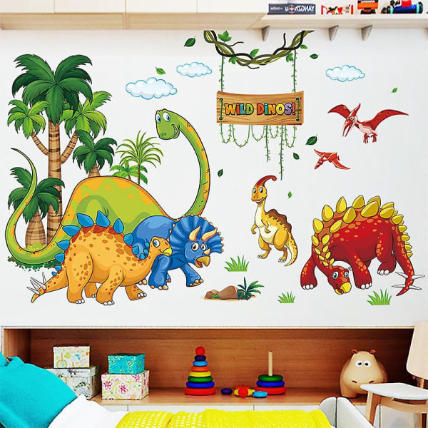 1 kpl Dinosaurusseinätarra Cartoon Dino Wall Decal Wild Tree Dino Wall Art -tarra pojan huoneeseen Lasten vauvan lastentarhan makuuhuoneen leikkihuoneen seinäkoriste