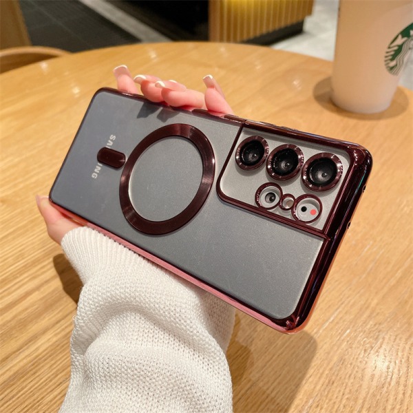 För Samsung phone case- genomskinlig magnetsug mörkröd Samsung S23 Ultra