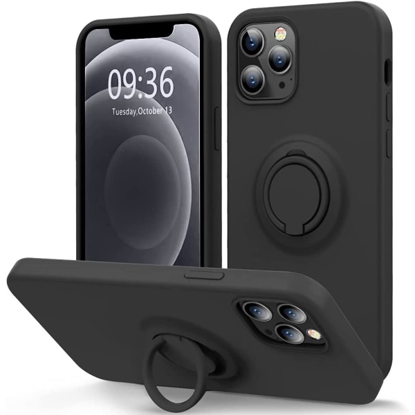 För iPhone Case med Ring Ställ - Flytande Silikon Phone case svart iPhone 12 promax