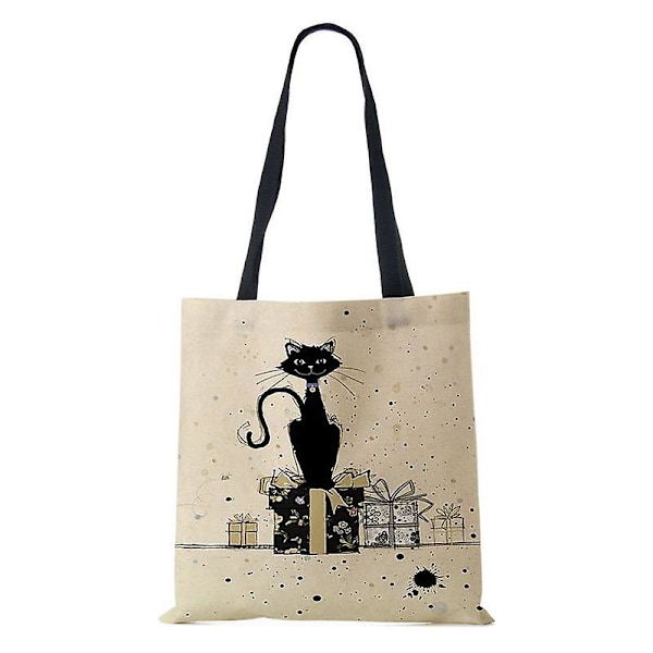 Håndveske Dame Lærred Tote Bag Trykk Katt Dyr Shopper Skulder Bag Eco Harajuku Casual Designer Stor Kapasitet Reise Dagligvare Hånd
