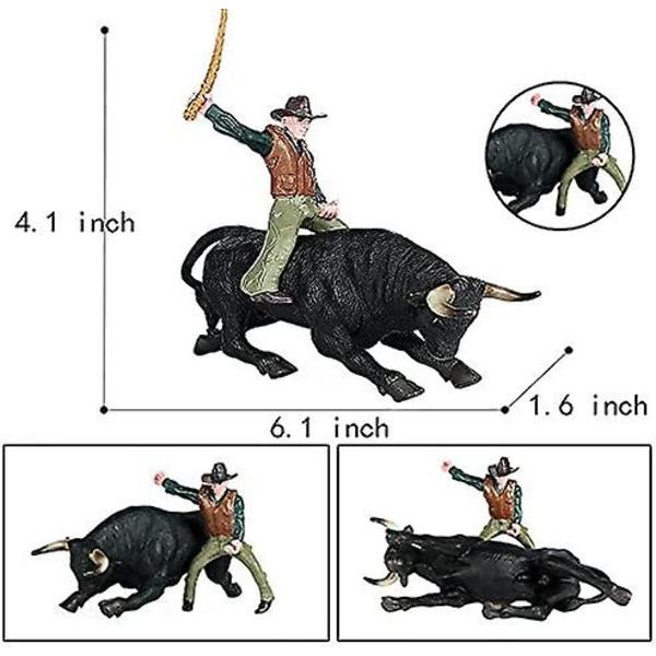 Cowboy med svart tjurfigur Tjurryttare Miniset Texas Longhorn Ko Modell Bondgårdsdjur Nötkreatur Dekoration Tjurfäktare Samlarobjekt