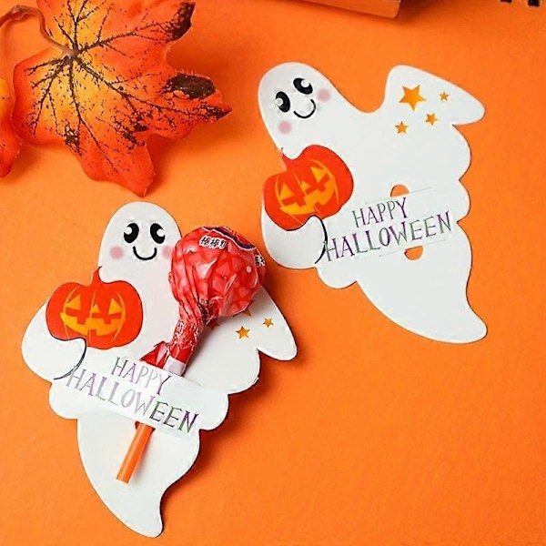 50 st Halloween Spöke Pumpa Lollipop Dekoration Kort Papper Halloween Party Tillbehör