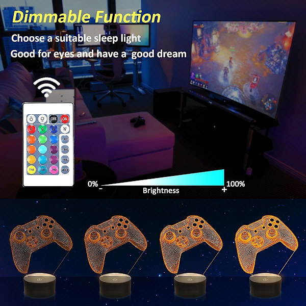 Lightzz 3D Nattlampa för Spelkonsol med Fjärrkontroll + Touch-knapp 16 Blinkande Färger + Timer, Skrivbordslampa för Barnrum, Spelaregåvor