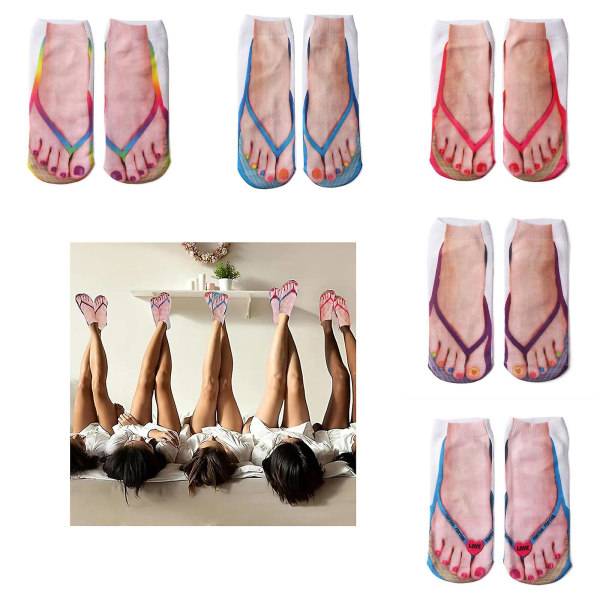Sokker med manicure print flip flop sokker 3D mønster sokker sjove skjulte（D）