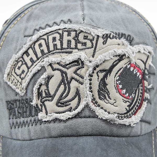 Vår og sommer vasket baseball caps Shark 3d broderi bokstaver baseball caps menn og kvinner retro toppluet buet brem caps