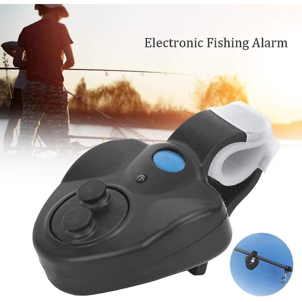 Fiskebettlarm, elektroniskt fiskebettlarm LED-ljus fiskklockklämma på fiskespö för nattredskapstillbehör, 1 pack, svart