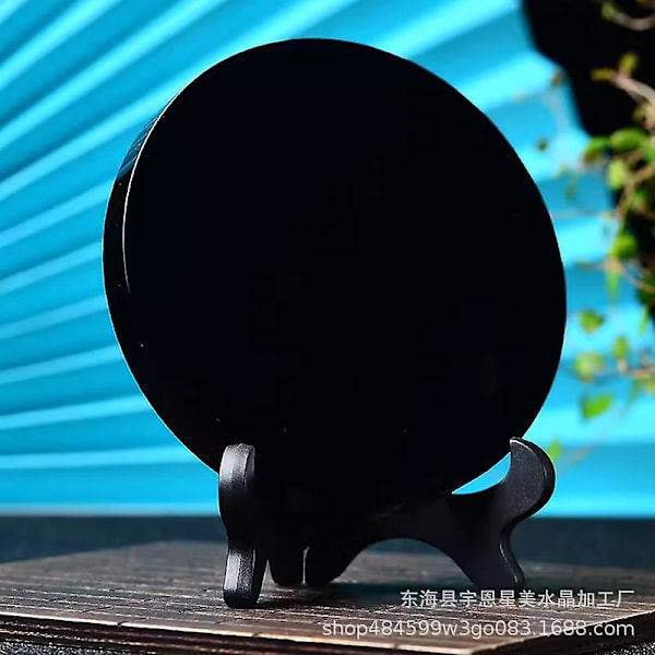 1 Set av Obsidian Scrying Mirror Obsidian Circle Disc med Stativ för Hemmakontor