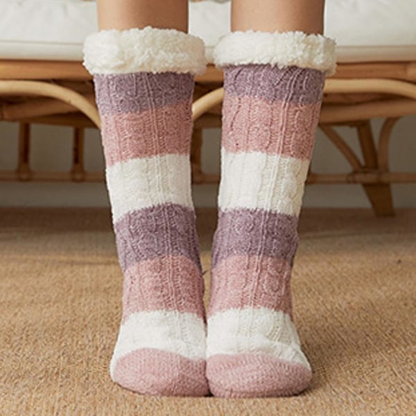 Kvinner hårete fluffy lang fuskepelsfleece tykke sokker Myk vinter Koselig seng tøffelsokker（rosa og lilla）