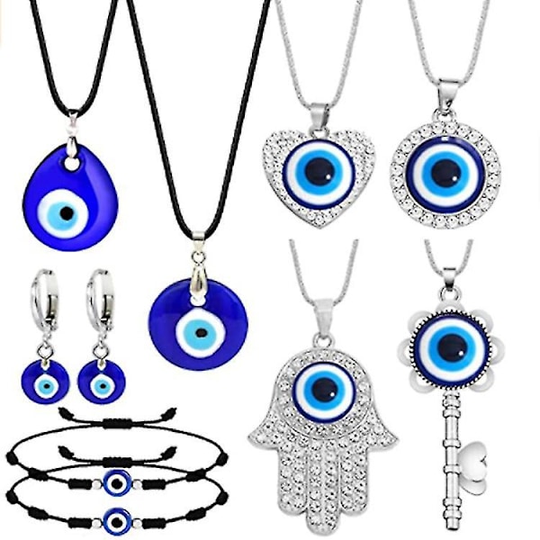 10 stycken onda ögat halsband turkiska blå ögat halsband glasöga läderrep kedja halsband för kvinnor män -shznv