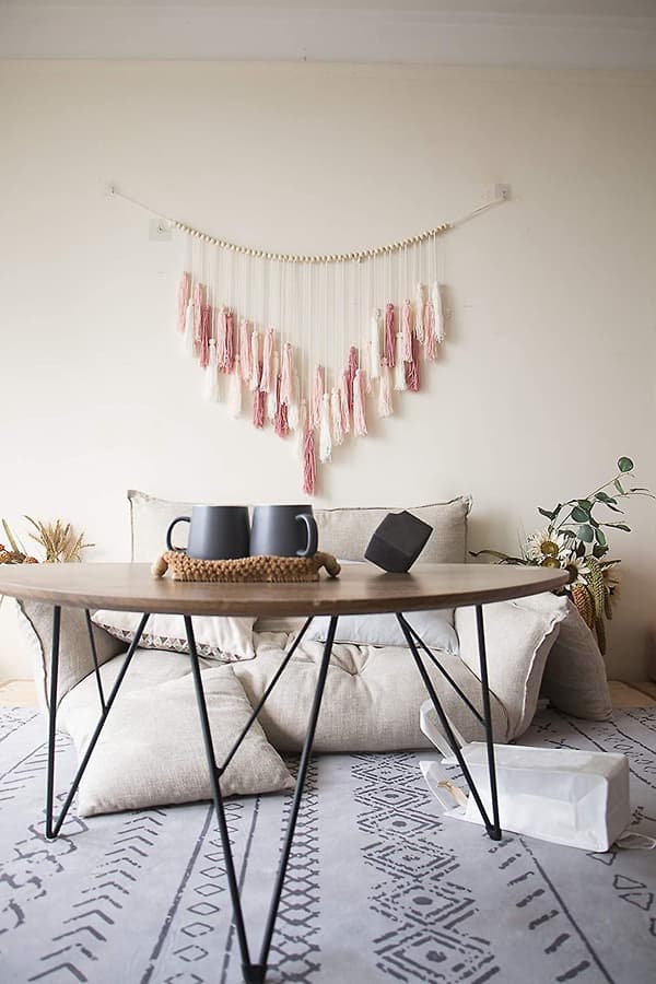 Macrame väggbonad - Stor macrame väggbonad med träpärlor - Bohemisk väggdekor för sovrum, vardagsrum och kök - Varm rosa