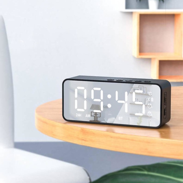 Digital klocka med Bluetooth-högtalare, väckarklocka med alarm, spegel LED-display, Bluetooth V5.0 TFCard