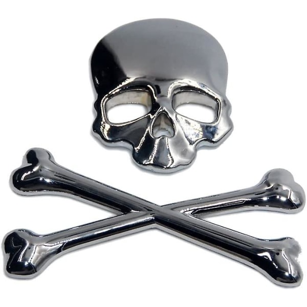 Skull Crossbones Pirate Car 3D Badge Chrome Metal Badge Sticker Decal