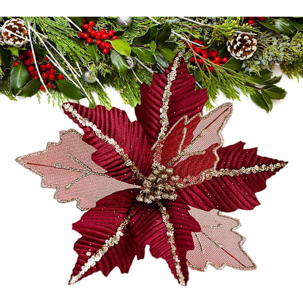 Julblommor - 25 cm Konstgjorda Glittrande Julstjärnor - Konstgjorda Glittrande Julstjärnor för Julgran, Bröllop, Födelsedagskrans