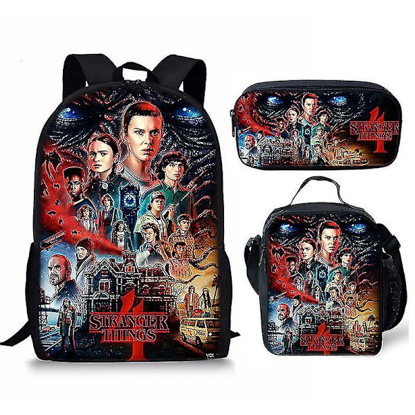 Stranger Things Kausi 4 Reppu Opiskelijan Koululaukku, Reppu / Ruokalaukku / Kynäpussi / 3 Osainen Sarja(reppu+kynäpussi+ruokalaukku)~18 Shznv