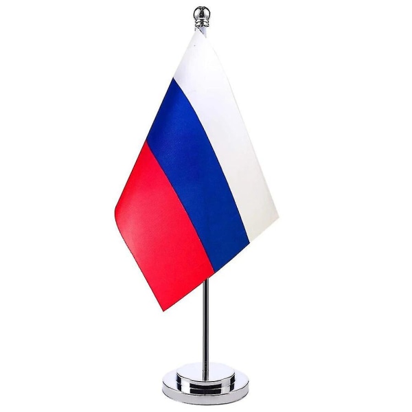 14x21cm ryska miniflagga Banner Möte Styrelserum Bord Skrivbordsstativ rostfri stålstång Ryska flaggans nationell design
