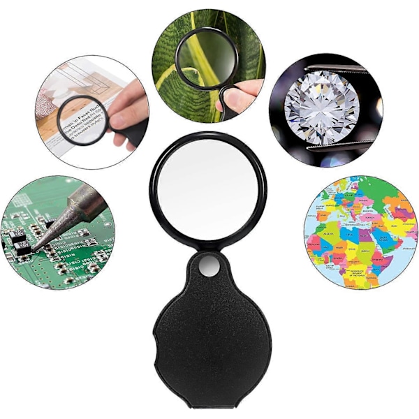 10X Mini Förstoringsglas Vikbart Fickförstoringsglas Bigeye Glas Loupe med Svart Roterande Skyddande Fodral för Läsning av Tidning, Bok, Tidskrift, Sc