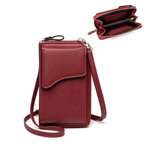 Ny, passande liten axelväska i läder, Crossbody-väska Mobilplånbok Plånbok Dam Lätt Crossbody-väska, röd