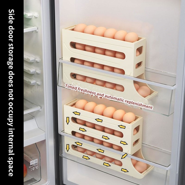 Ägghållare för kyl, äggdispenser Rullande äggbricka Förvaring 30 äggbehållare（grå）