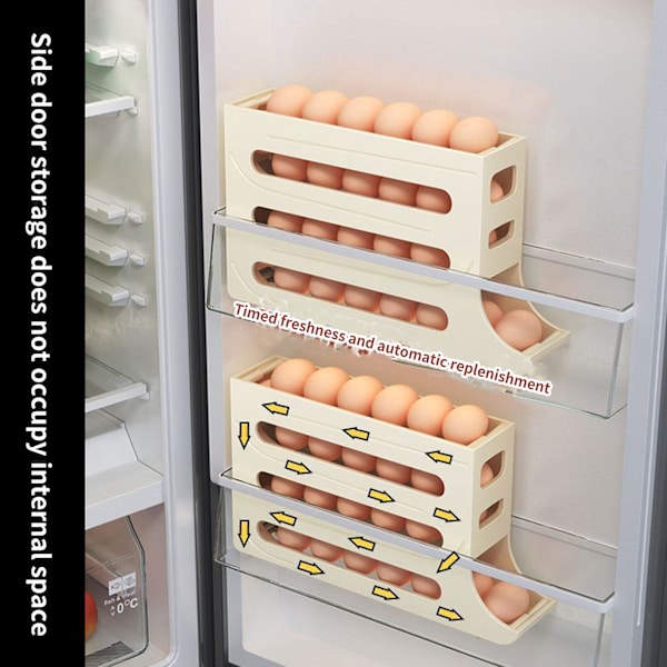 Egg Holder for Kjøleskap, Egg Dispenser Rullende Egg Tray Oppbevaring 30 Egg Container（Grå）