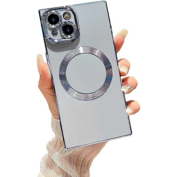 iPhone 15 Plus [MagSafe-kompatibel] Fullt Kameraskydd & Elektropläterade Förstärkta Hörnskydd Stötsäker Mjuk TPU Kant Bumper Case (Blå)