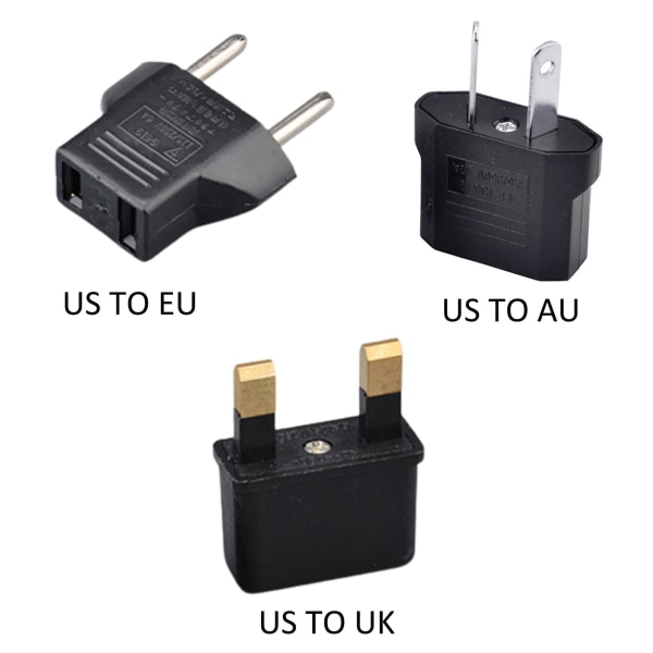 USA til Europa adapterplugg Reisestrømomformer Reiseadapter Bærbar（svart）