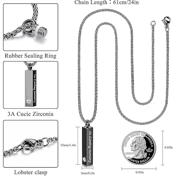 Urna Halsband För Aska Mäns Kedja Halsband Urna Berlocker För Aska Silver Svart Kub Urnor För Mänskliga Aska Minnesmärke Kremering Urna Hänge Souvenir Urna Je