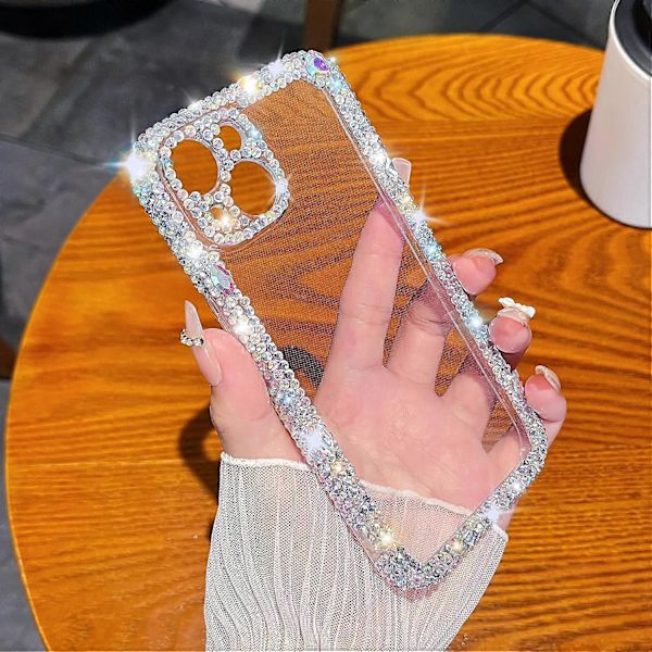 Glitter Bling Glimmande Diamantkristall Mjukt Kompatibelt med iPhone-fodral för Kvinnor Flickor (Vit, iPhone 14)