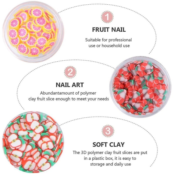 12 bokser Fruktmønster Nail Art Decor Skiver Fargerik diy Nail Art Decoration (tilfeldig farge)