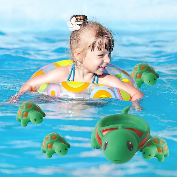 Badsköldpaddsleksaker 4-pack Familj Gummiflottör & Kvittrande Baby Småbarn Förskole Badkar Duschleksak (grön)