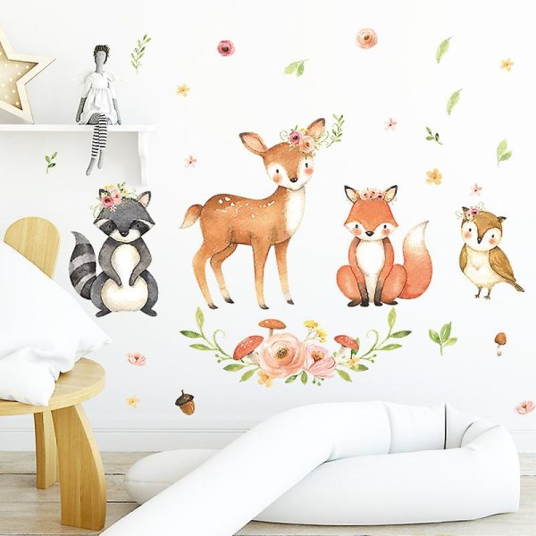 Wabjtam 1 sett Woodland Animal Wall Decal Cartoon Wall Sticker Søte Animal Wall Decal for Barnerom Lekekrok Veggdekor