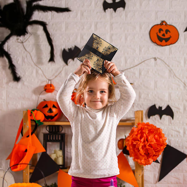 10 st kreativa utskurna Halloween-inbjudningar ihåliga skräckfestinbjudningskort Spindelnätsdesignkort med rosetter (svart)