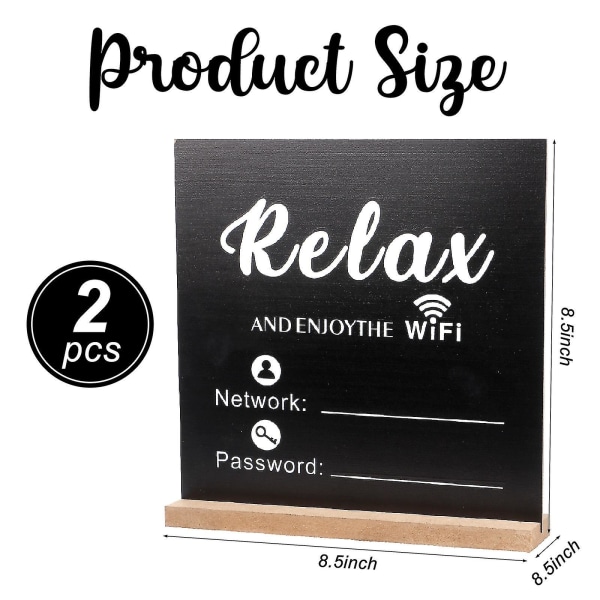 2 st wifi lösenord träskylt svarta tavla bord mittdekoration (en, svart)