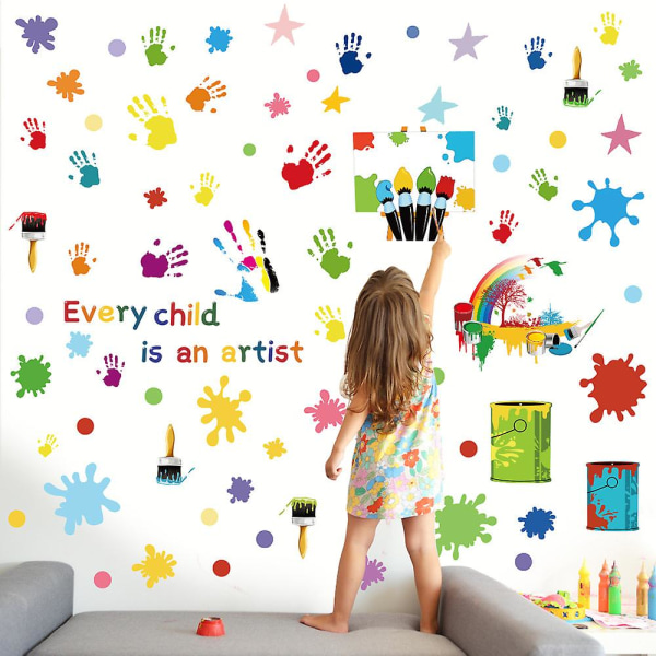 Färgglada inspirerande väggdekaler Motvational fras väggdekaler Positiva ordspråk Bokstäver Dekal Färgstänk Handavtryck väggdekaler för barn G