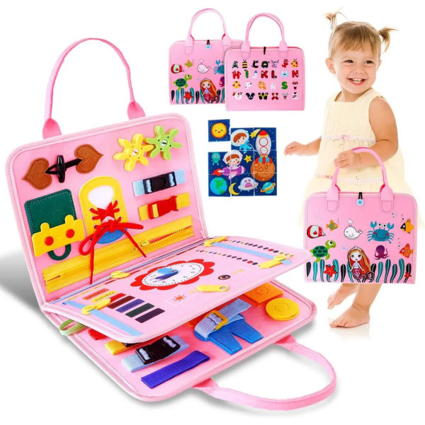 Kids Busy Board-Sensoriska leksaker-Pedagogiska leksaker-Rosa