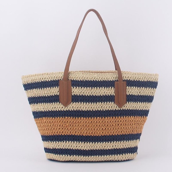 European and American new women's striped one-shoulder straw woven bag fashion holiday woven beach casual large-capacity handbag