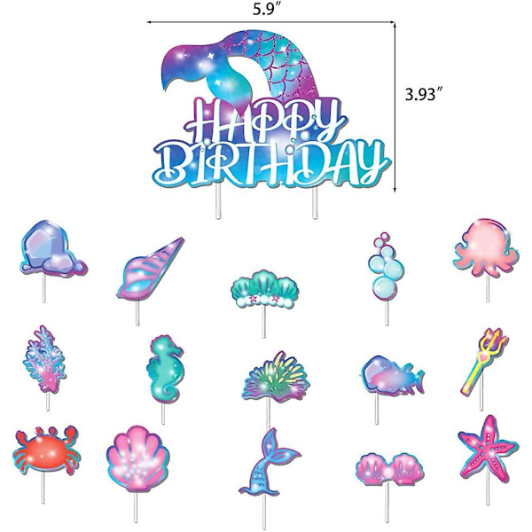 Sjöjungfru Födelsedagsfest Dekorationer Set, Sjöjungfru Festtillbehör, Grattis På Födelsedagen Banderoller Sjöjungfru Ballonger Sjöjungfru Tårta Cupcake Topper För Flickans Sjöjungfru