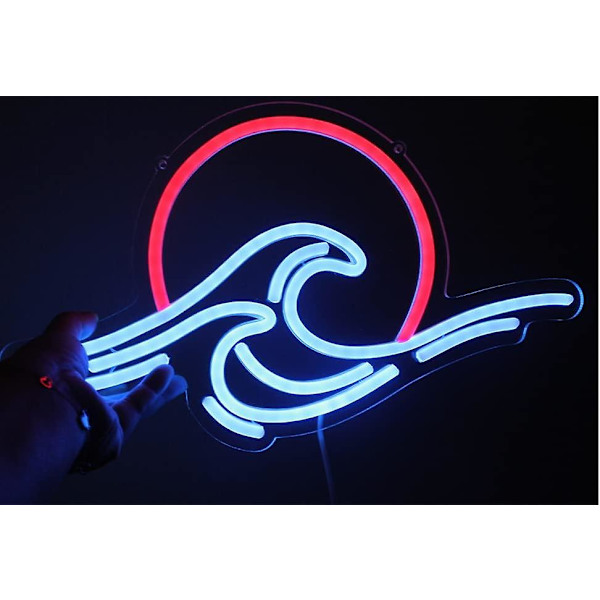 (40 x 22 cm) Solnedgång & Hav - Vågrörelse LED Neonljus för Snygg Väggdekor för Vardagsrum, Pojk- och Flickrum, USB-driven
