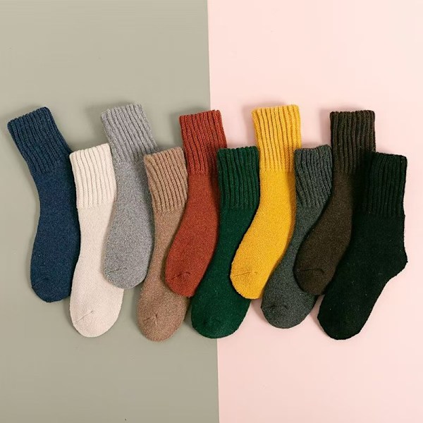 2 par Stövlarsockor för Kvinnor Vinter Solid Tjock Varma Sockor Mysiga Crew Sockor Julgåva-Beige
