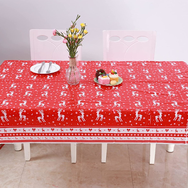 Röd PVC-duk med julmotiv, vattentät, återanvändbar, stor rektangulär duk för inomhus eller utomhus, juldukdekoration, 108 cm