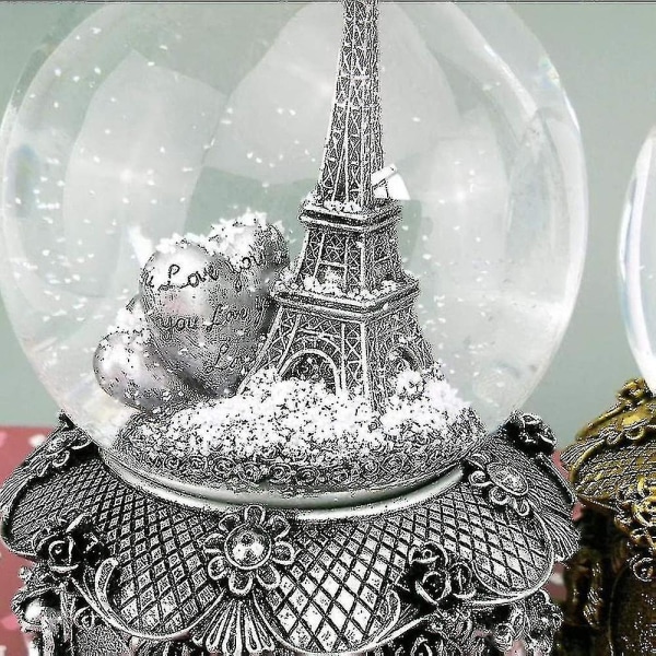 Pariisin Eiffel-tornin lumipallosoitin automaattisella lumisateella ja värikkäillä valoilla, 100 mm 6\" korkea JU